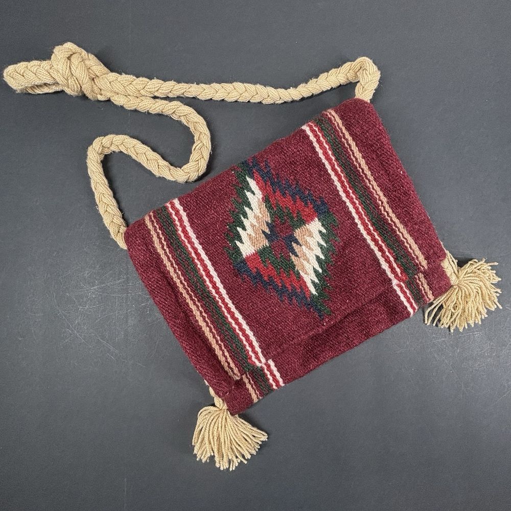 Aztec Wool Blanket Tapestry Crossbody Messenger Bag Purse Boho Festival Rope EUC